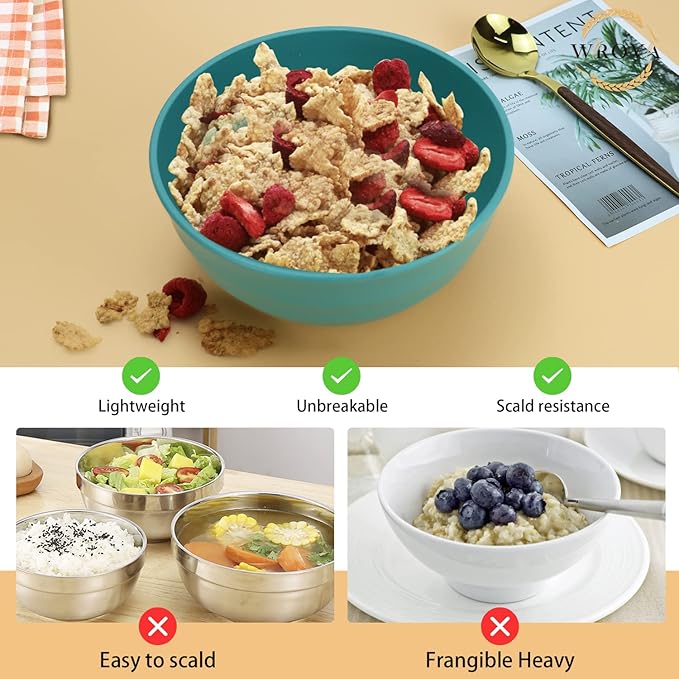 Wrova Wheat Straw Bowls Set 60 OZ Unbreakable Large Cereal Bowls Set of 6 - Image 4