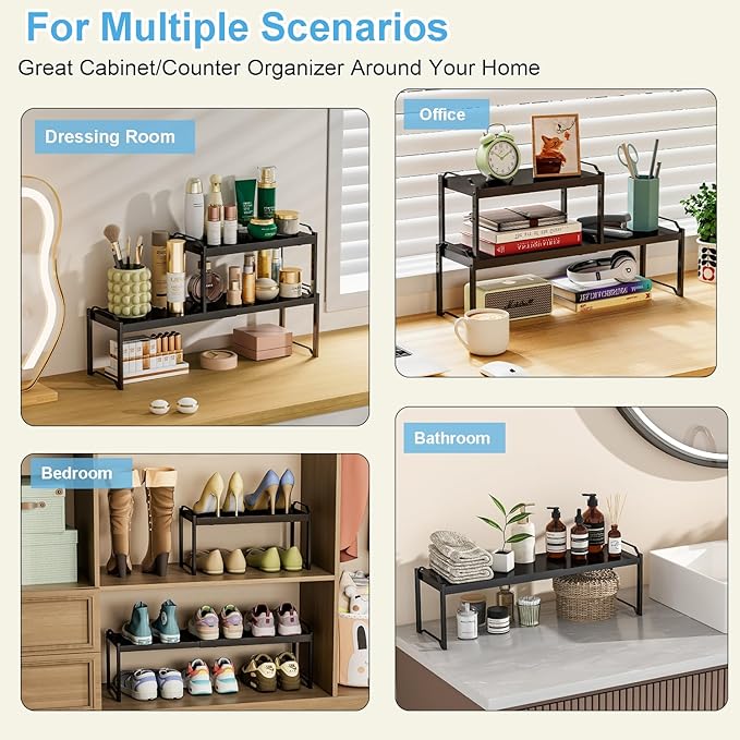 X-cosrack 25.5 Inches 2 Pack Expandable Cabinet Shelves, Stackable Shelf - Image 7
