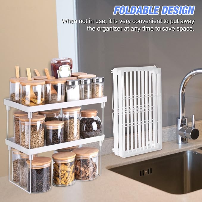 NiHome 4-Pack Stackable Plastic Kitchen Storage Shelf Foldable Rack - Image 7