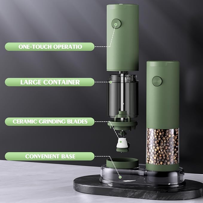 Salt and Pepper Grinder Set Mom Gifts, Electric Automatic Green Salt Pepper - Image 7