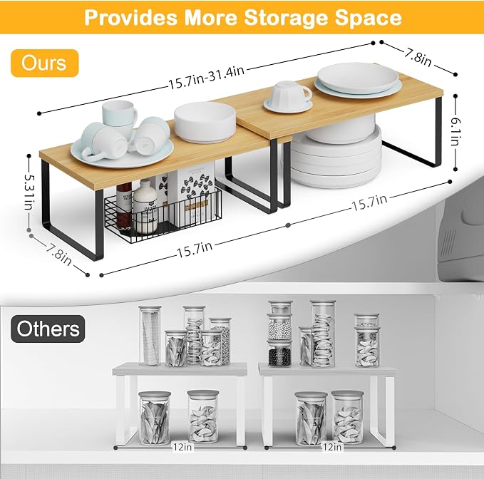 OGEMXU Cabinet Shelf Organizers, 15.7 inches Large Kitchen Counter Shelf - Image 2