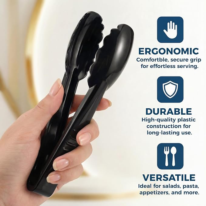 24 Pack Plastic Tongs for Serving, 9 Inch Disposable & Reusable Food Tongs - Image 4