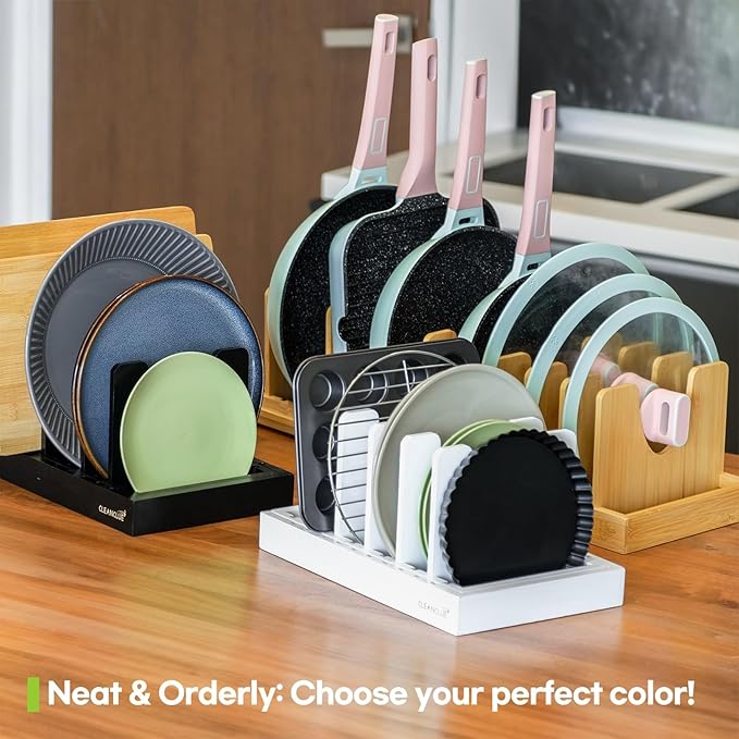 Pots and Pans Organizer under Cabinet, Bamboo Expandable Bakeware and Cutting - Image 6