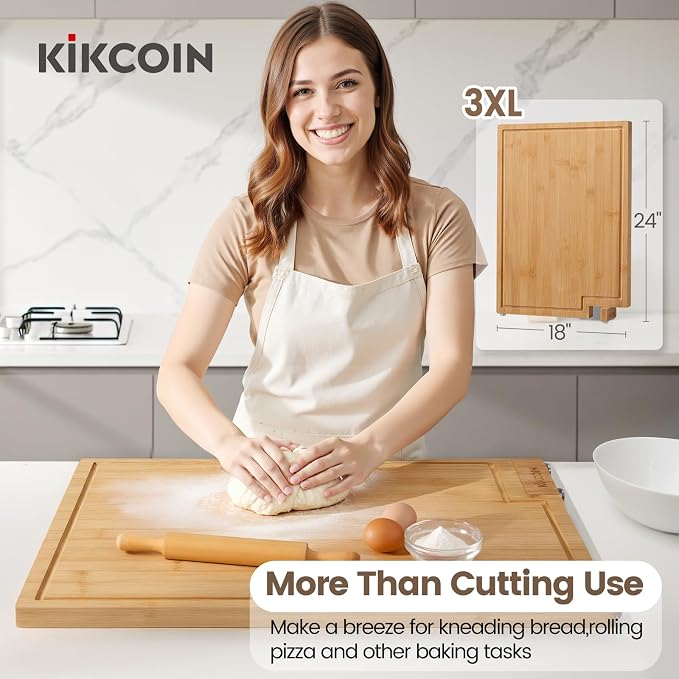 Kikcoin Bamboo Cutting Boards for Kitchen, 3XLarge Wood Cutting Board - Image 5