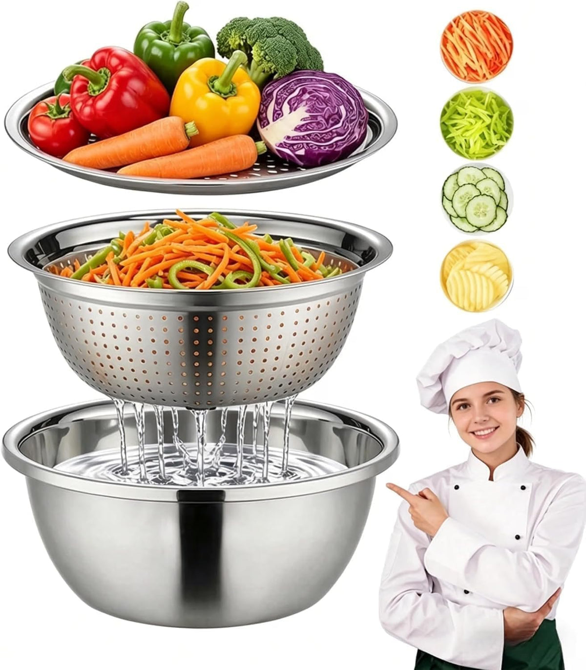 Germany Multifunctional Stainless Steel Basin - 2026 New 3-in-1 Grater