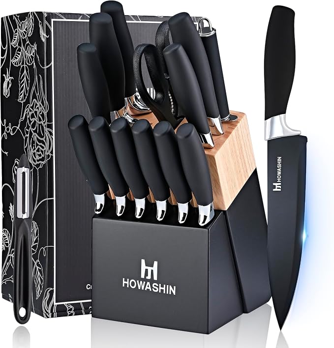 Black Knife Set, Howashin 15 Pieces Knife Sets by Howashin
