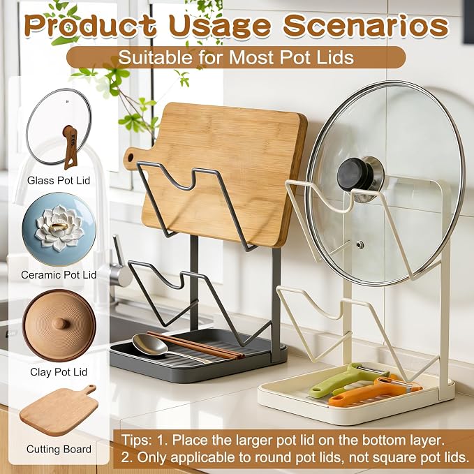 Kitchen Pot Lid Storage Rack, Pot Lid Organizer, Kitchen Pot Lid Holder While - Image 6