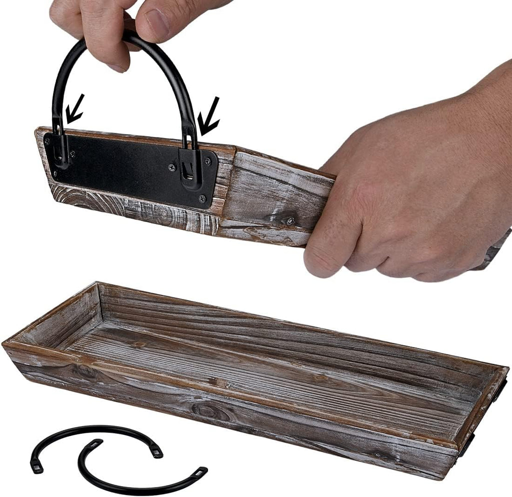 Vintage Wood Candle Tray, Metal Handles, Farmhouse Centerpiece, Home