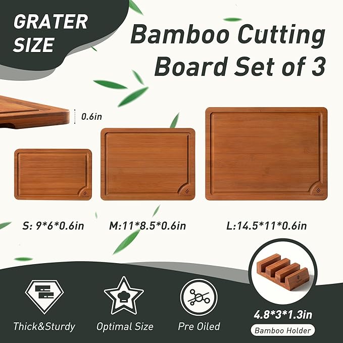 3 Packs Bamboo Cutting Board Set - Image 2
