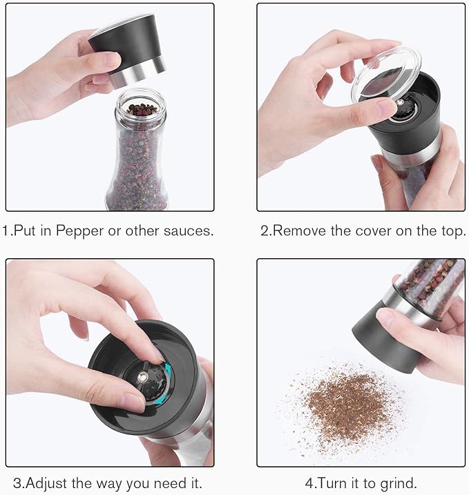 Hotder Premium Pepper and Salt Grinder Set of 2-Refillable Coarseness - Image 6