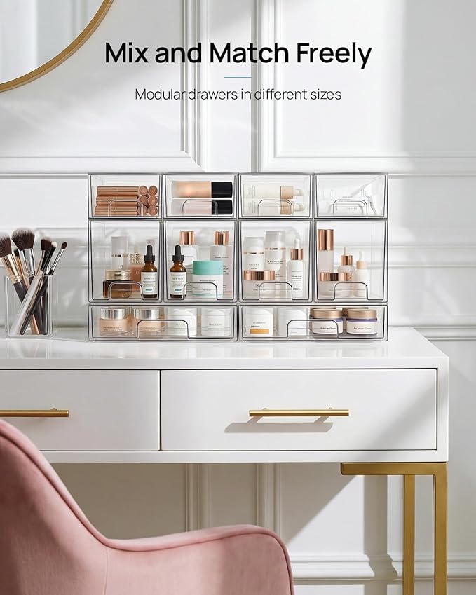 Vtopmart 8 Pack Small Clear Stackable Storage Drawers, Acrylic Bathroom Makeup - Image 7