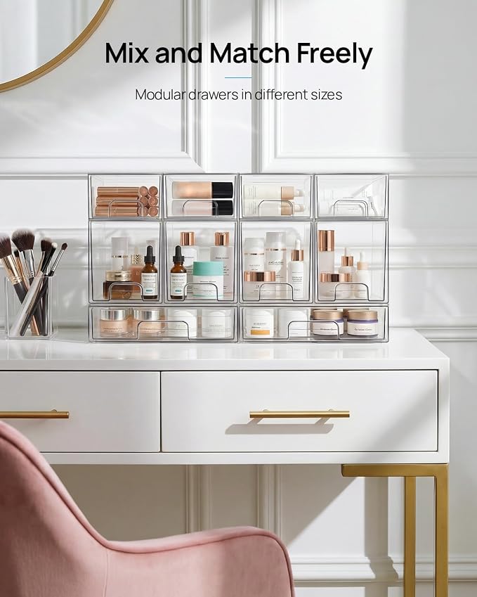 Vtopmart 2 Pack Small Clear Stackable Storage Drawers, Acrylic Bathroom Makeup - Image 7