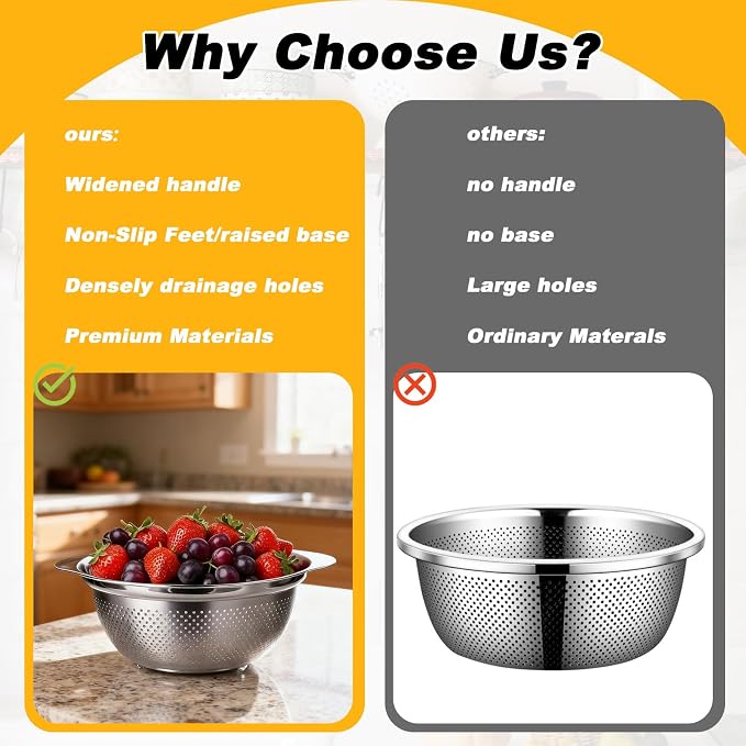 3 Pcs Stainless Steel Colander Strainer Set Metal Colander - Image 7