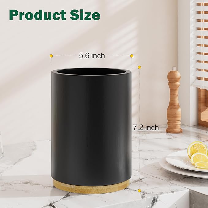 Black Utensil Holder Wood Kitchen Utensil Holder - Image 2