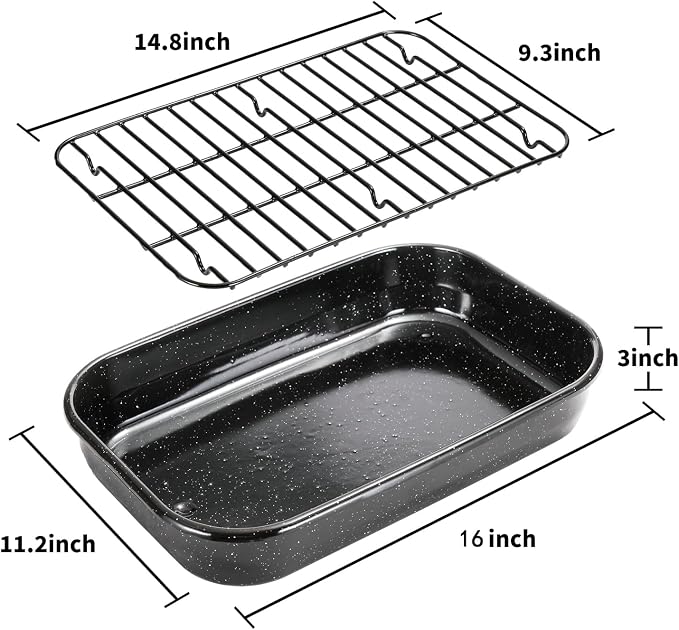 Roasting Pan with Rack, 16 x 11 Inch Rectangular Roasting Pan, 20lb Turkey - Image 2