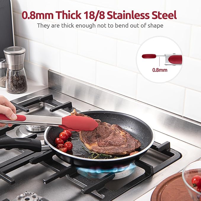 600ºF Heat Resistant Kitchen Tongs: U-Taste 9+12 inch Silicone Cooking Tong Set - Image 5