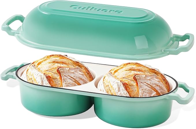 Cast Iron Bread Pan with Lid, Mini Enamel Sourdough Baking Dutch Oven Pot by Culivora