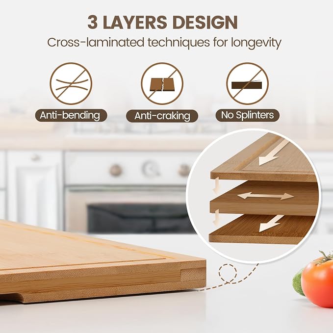 Kikcoin Bamboo Cutting Boards for Kitchen, 3XLarge Wood Cutting Board - Image 3
