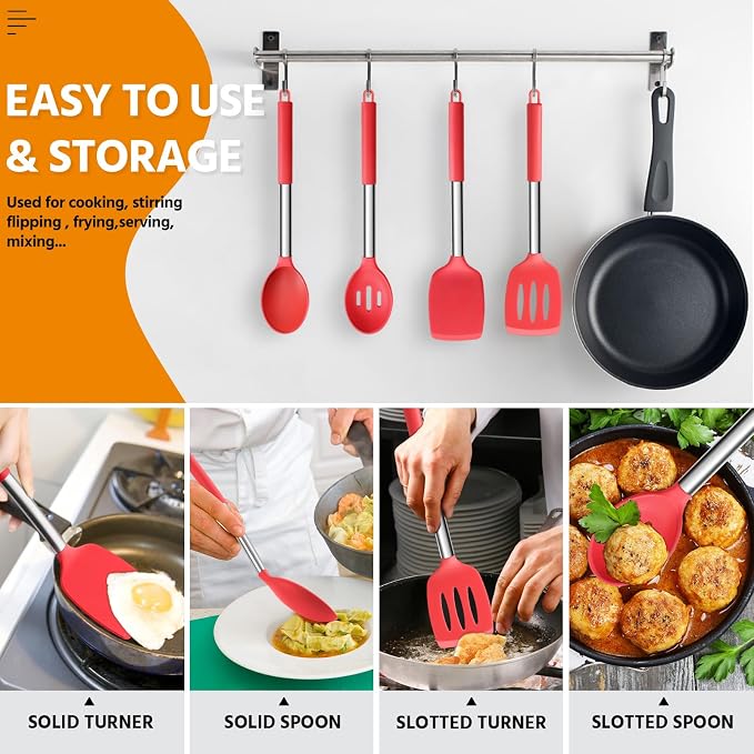 Cooking Utensils Set of 4, E-far Silicone Kitchen Utensils - Image 6
