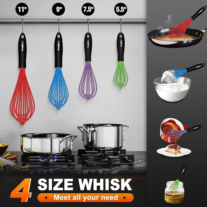 Walfos Whisk, Silicone Whisk Heat Resistant Kitchen Whisks Set of 4- - Image 4