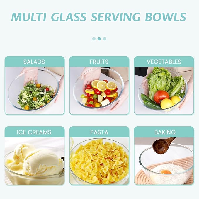 Luvan Glass Mixing Bowls with Lids Set-Large Glass Mixing Bowls, Food Prep - Image 7