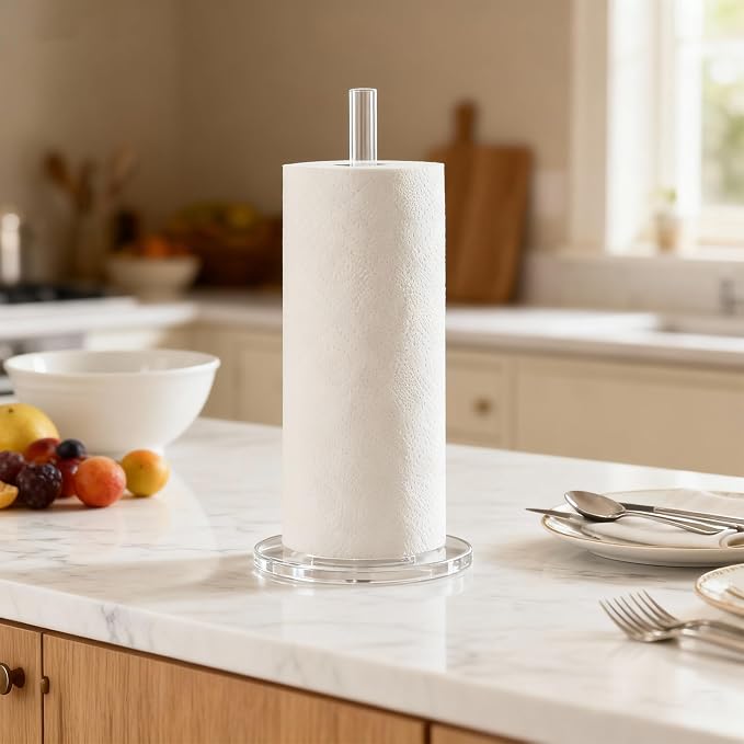 WORHE Paper Towel Holder Countertop Clear Acrylic 5.9" Diameter Thickening - Image 6