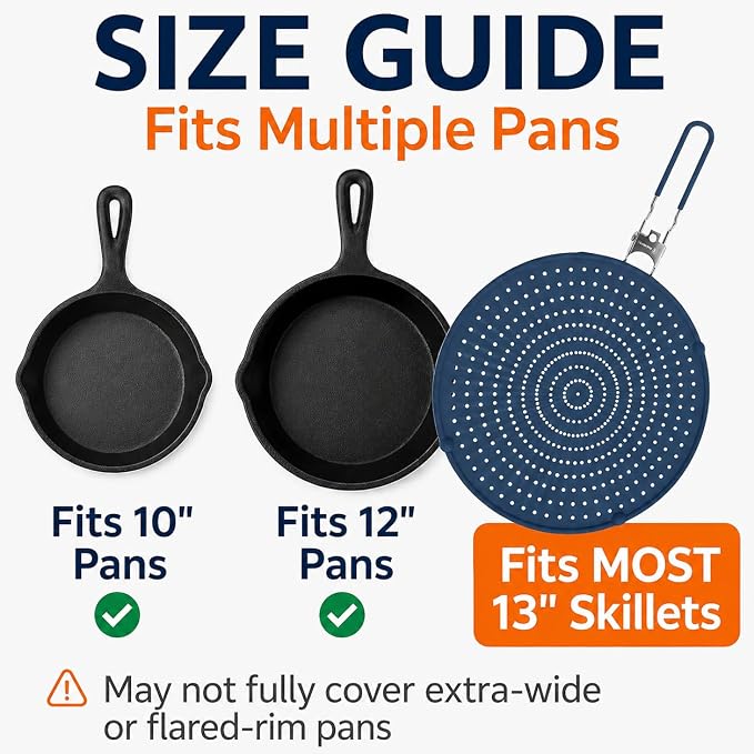 Silicone Splatter Screen for Frying Pan, 13” Navy – Grease & Oil Splatter Guard - Image 9