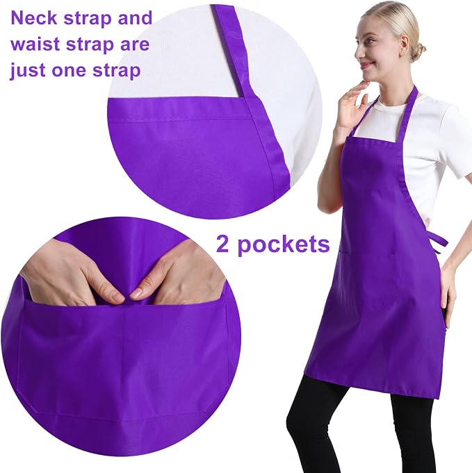 12 Pcs Purple Bib Bulk Aprons for Women Men Adult Girls Unisex - Image 3