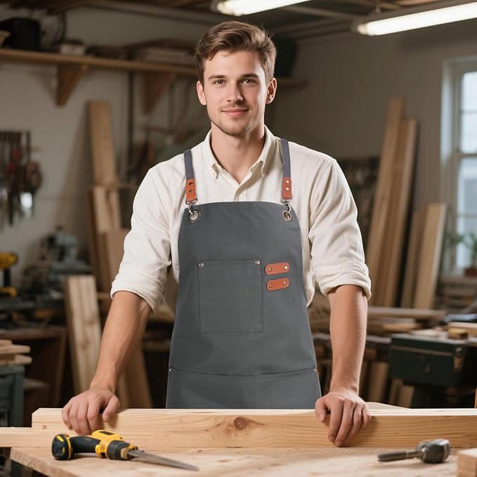 Chef Aprons for Men Women with Large Pockets, Cotton Canvas Water Repellent - Image 7