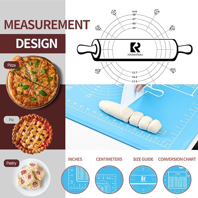 Silicone Baking Mat 20"L x 28"W, Extra Thick Dough Rolling Pad - Image 5