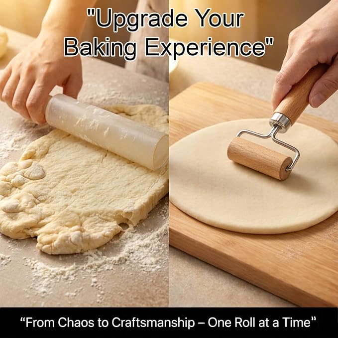 1 Pcs Wooden Dough Roller, Wooden Rolling Pin, Non-Stick Baker Pastry Roller - Image 4
