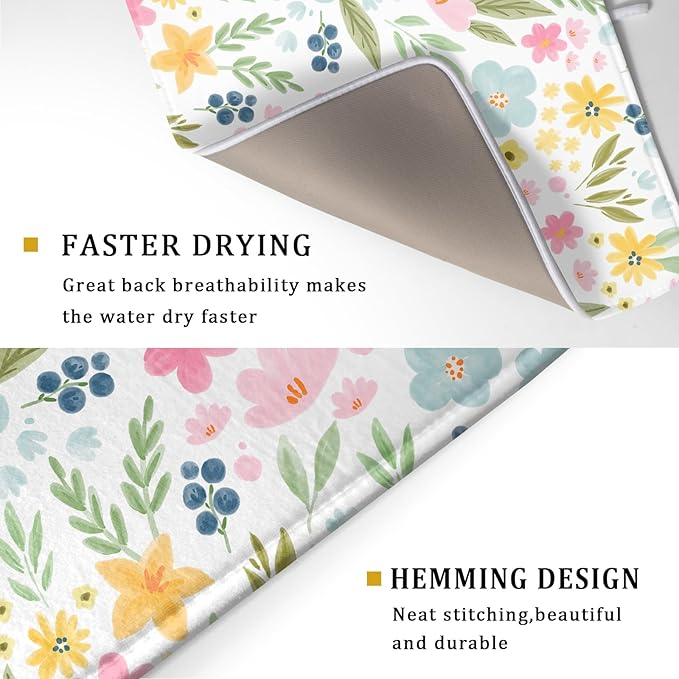 Spring Dish Drying Mat for Kitchen Counter Cute Floral Summer Holiday - Image 3