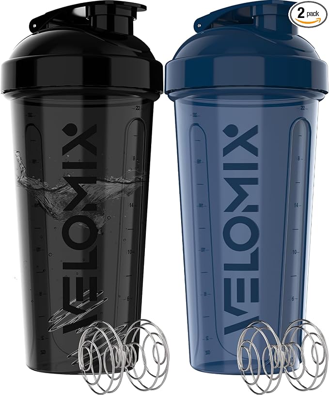 VELOMIX -2 Pack- 28 oz Protein Shaker Bottles by VELOMIX