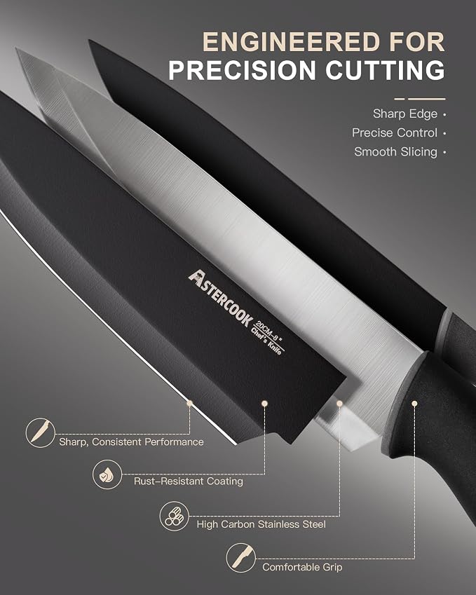 Astercook Knife Set with Block and Sharpener, 22 Piece Kitchen Knife Set - Image 2