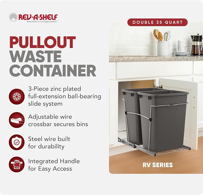 Rev-A-Shelf RV-18KD-13C-S Double Pullout Trash Can - Image 2
