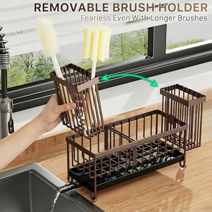 Cisily Brown Sponge Holder for Kitchen Sink, Sink Caddy Organizer - Image 5