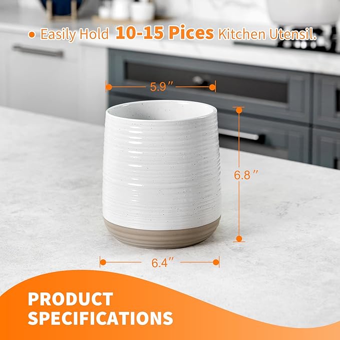 6.8" Large Ceramic Kitchen Utensil Holder - Image 2