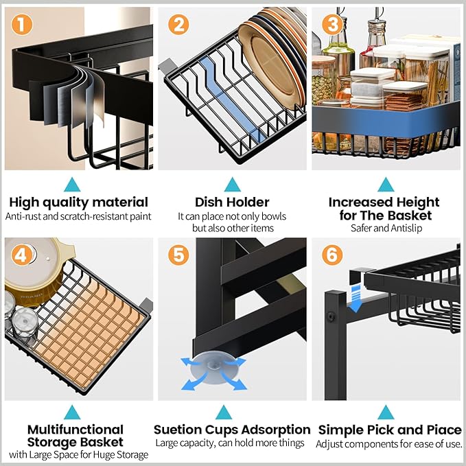 ADBIU Over The Sink Dish Drying Rack Snap-On Design 2 Tier Large Dish Rack - Image 4