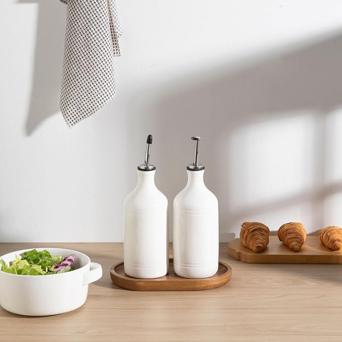 Sweejar Ceramic Olive Oil Dispenser Bottle Set, Opaque Oil Cruet Protects to - Image 5