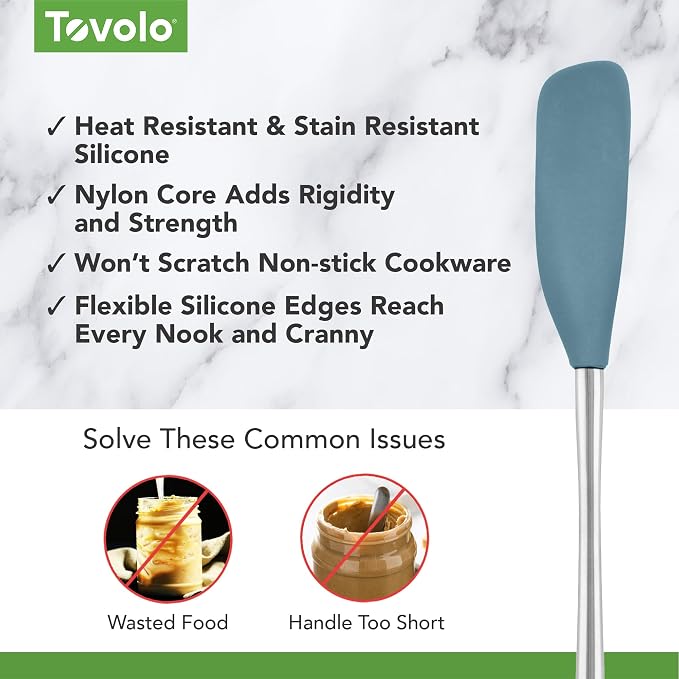 Tovolo Jar Spatula Silicone Long Stainless Steel Handle Scraper Spatula Blue - Image 3