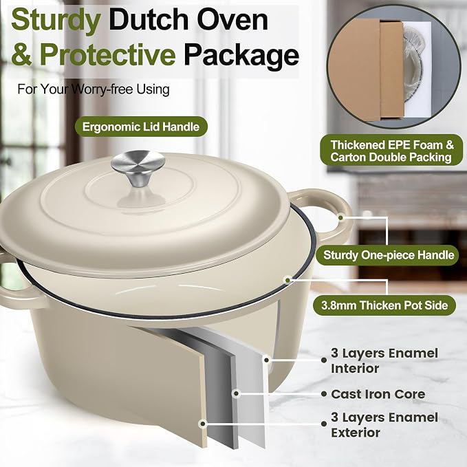 P&P CHEF 6QT Enameled Dutch Oven, Cast Iron Dutch Oven Pot - Image 3