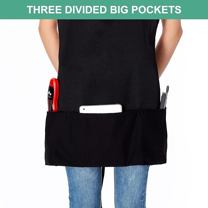 Jubatus 2 Pack 3 Pockets Adjustable Bib Apron Chef Kitchen Cooking Aprons - Image 2