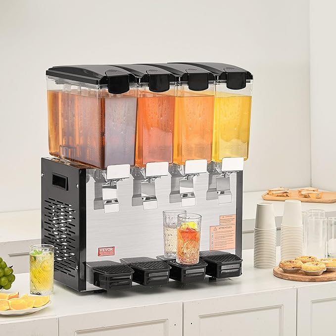 VEVOR Commercial Beverage Dispenser, 4 Tanks 10 L / 10.6 QT Per Tank Juice - Image 8