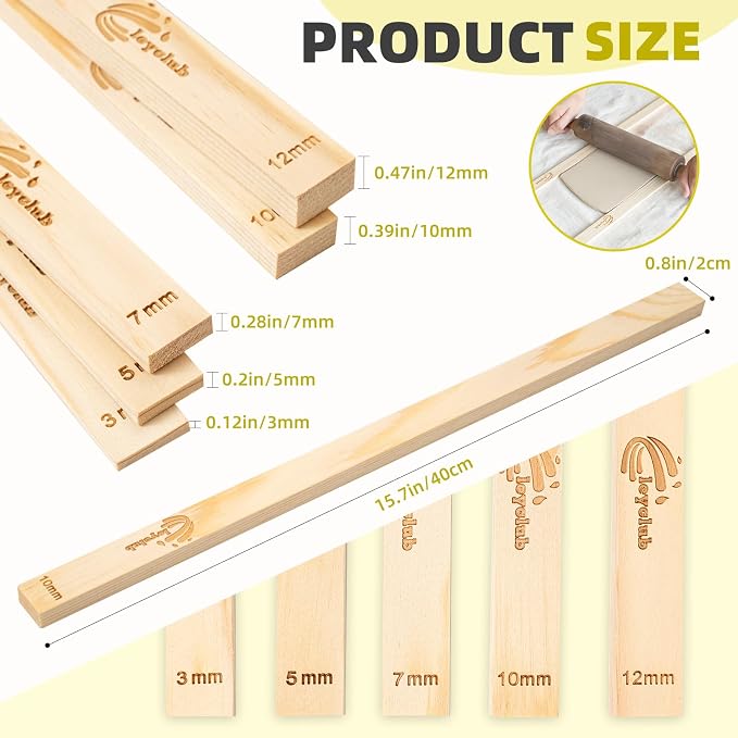 Pottery Rolling pin Guides, Clay Tools, 5-Size Mud Stick Guide - Image 2