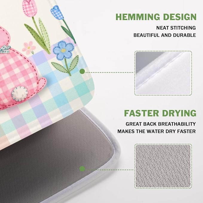 Easter Bunny Dish Drying Mat for Kitchen Counter 16 x 18 Inch Rabbit Eggs Dish - Image 4
