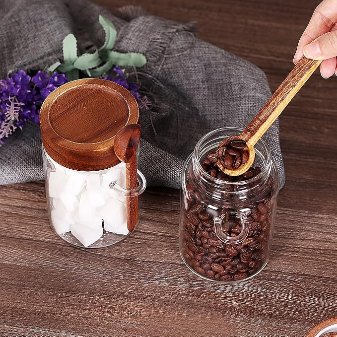 SAIOOL Sugar Jar with Lid and Spoon Set of 2, 16 OZ Tea Canisters - Image 7