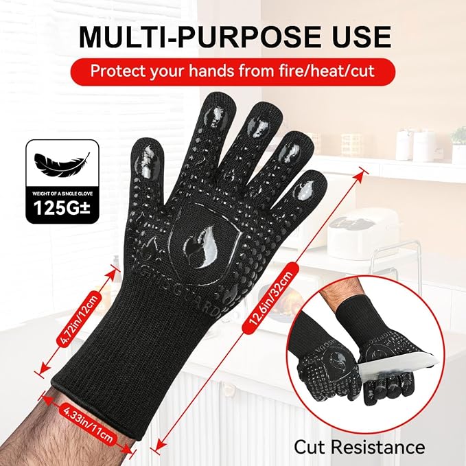 BBQ & Grill Gloves, Oven Gloves, 1472°F Silicone Oven Mitts Heat Resistant - Image 4