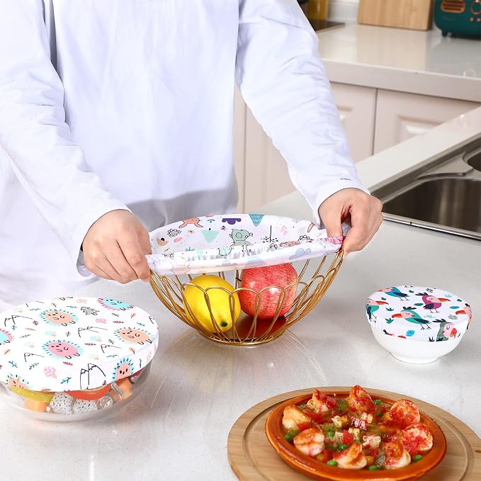 Patelai 10 Pcs Bowl Covers Reusable in 5 Size Stretch Cloth Fabric Elastic Food - Image 5