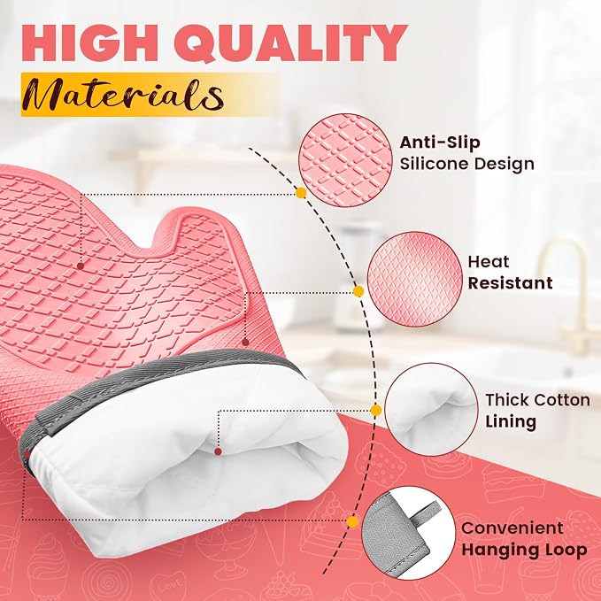 Silicone Oven Mitts, Waterproof Non Slip Grip Oven Gloves - Image 3