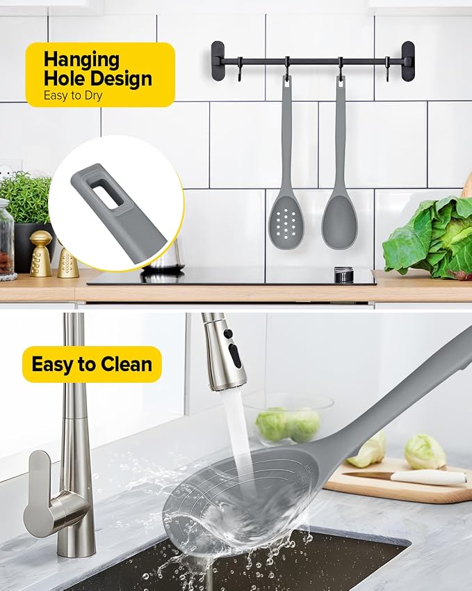 Pack of 2 Silicone Cooking Spoons, Non Stick Solid Kitchen Spoon - Image 6